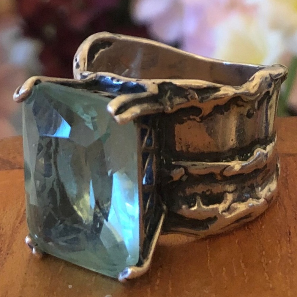 🎉HP🎉Silpada .925 Sterling Silver Aqua Glass Ring - Picture 3 of 8